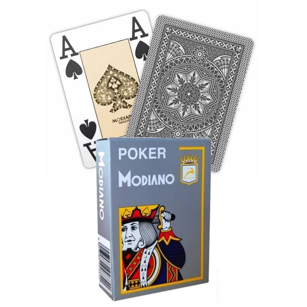 Modiano Kortos Poker 4 Jumbo Index Pilkos