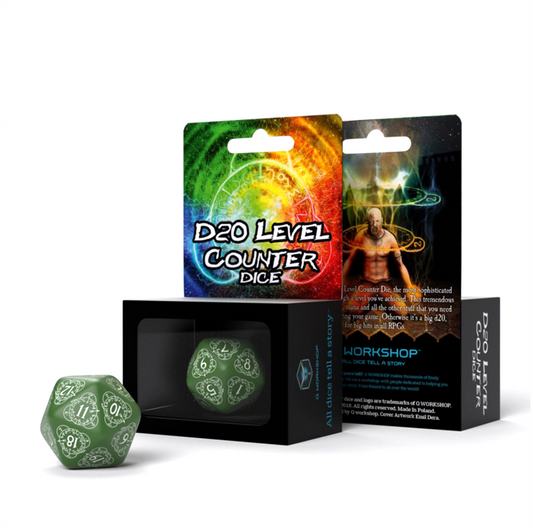 D20 Level Counter - žalias ir baltas kauliukas, 1 vnt. | Q-Workshop