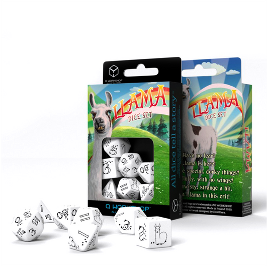 Bright Llama - balti ir juodi kauliukai, 7 vnt. | Q-Workshop